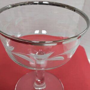 Cristal d'Arques Etched Laurel Leaves Parisienne Platinum Rim Champagne Glasses